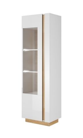 Витрина высокая в гостиную Marco 1D1W/60 Белый/Белый глянец/Дуб грандсон &ndash; Полки и стеллажи, артикул PFH-091029 | Altek Mebel
