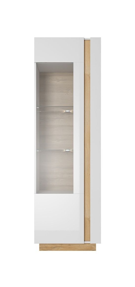 Висока Витрина в гостиную Marco 1D1W/60 Бял/Бял гланц/Дъб грандсон &ndash; Рафтове и етажерки, артикул PFH-091029 | Altek Mebel