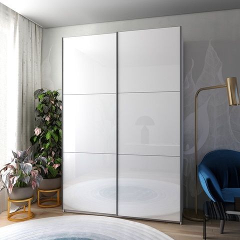 Гардероб с плъзгащи се врати G-Caiser Бял 2 Стъкла / 3 части 180x60x240 &ndash; С плъзгащи врати, артикул 42005017 | Altek Mebel