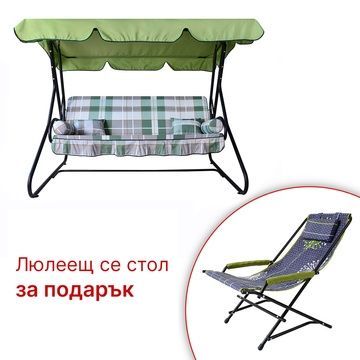 Качели садовые "Графиня" (Бязь, Большая зелено-серая клетка)