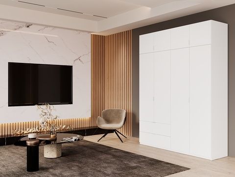 Гардероб с  надстройка Lukas 180x50x240 Бял  &ndash; Гардероби с панти, артикул 80737069 | Altek Mebel