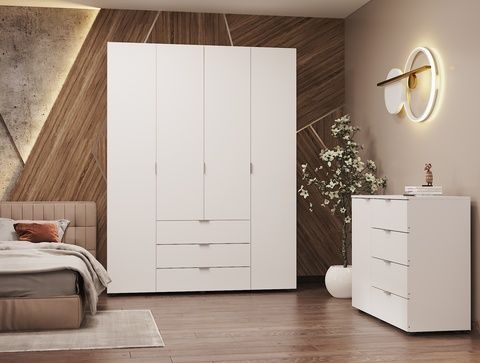 Гардероб Gelar Бял 4 ПДЧ 155x49,5x203,4 &ndash; Гардероби с панти, артикул 04-80397642 | Altek Mebel