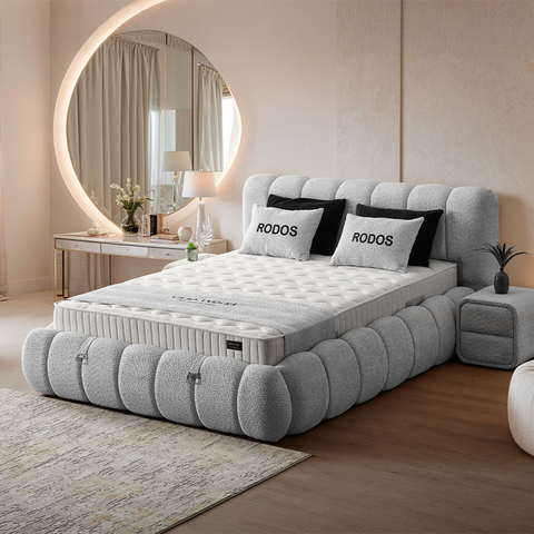 СПАЛНЯ RODOS 140X200 BUKLET 325326 (СВ.СИВ 326) &ndash; Легла, артикул 3560373 | Altek Mebel