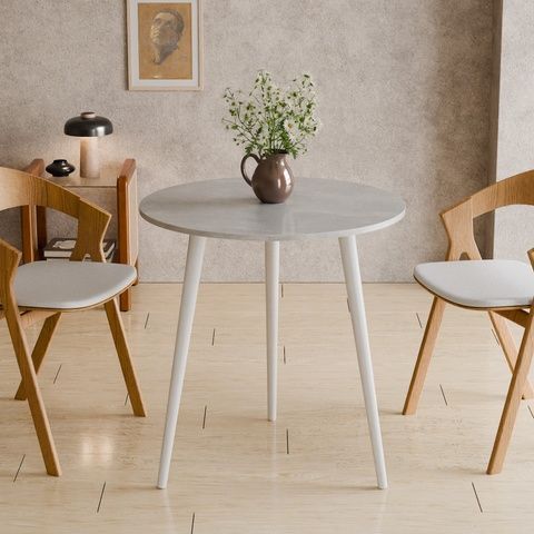 Маса кръгла СЕТ-3 бетон/бял &ndash; Трапезни маси, артикул 1-10010 | Altek Mebel