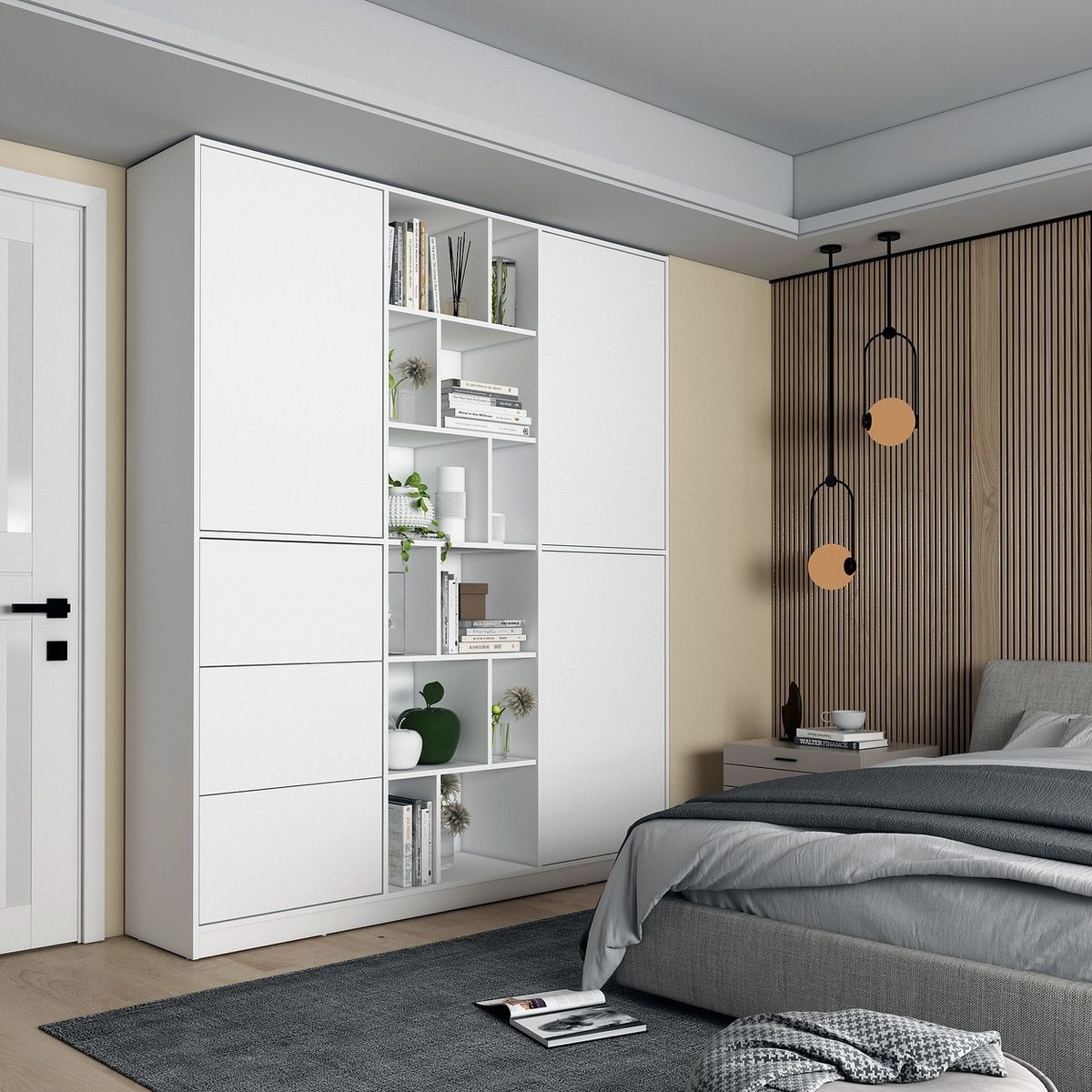 Гардероб за дрехи с чекмеджета Morgan Бял  180x38,5x210 &ndash; Гардероби с панти, артикул 42002246 | Altek Mebel