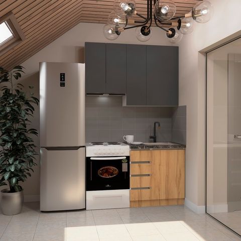 Готовая кухня Pirin E-line ПДЧ3 140 Дуб крафт голд/Графит &ndash; Готовые кухни, артикул ДСП3Б14.2 | Altek Mebel