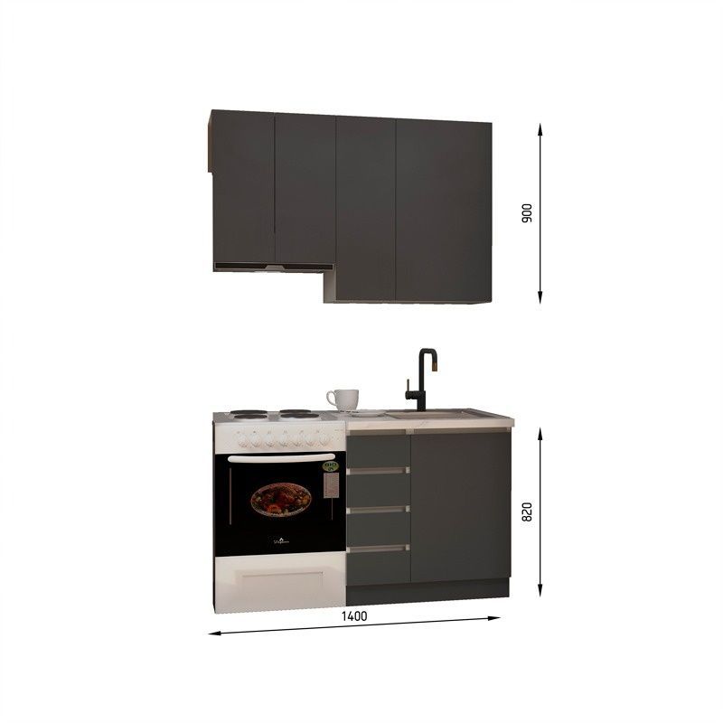 Готовая кухня Pirin E-line ПДЧ3 140 Дуб крафт голд/Графит &ndash; Готовые кухни, артикул ДСП3Б14.2 | Altek Mebel