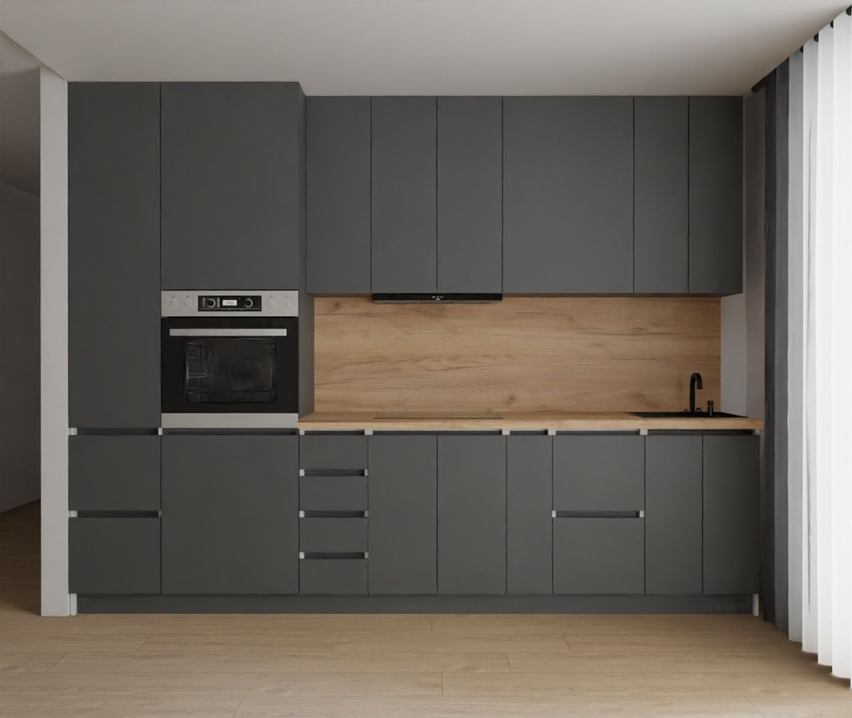 Готова кухня Kaliakra E-line МДФ 310 Сив-буря &ndash; Готови кухни, артикул MDF7N.31.3 | Altek Mebel