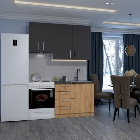 Готовая кухня Belasitsa E-line ПДЧ3 160 Дуб крафт голд/Графит &ndash; Готовые кухни, артикул ДСП3Б16.2 | Altek Mebel