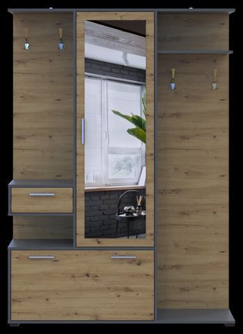 Портманто Finch Графит / Дъб Артизан 145x37x202 &ndash; Комбинирани мебели за антре, артикул 04-44900220 | Altek Mebel
